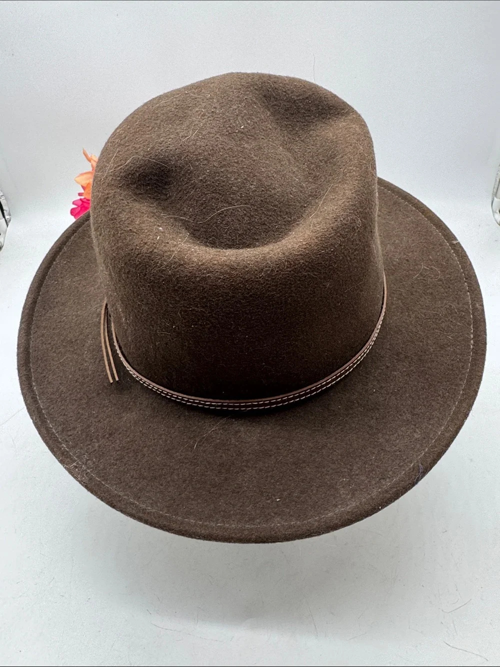 Henschel Hat Company Brown Felt Wide-Brim Hat with Bead Trim Size Large